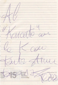 Autografo originale membro Elio e Le Storie Tese – foglio di agenda – dedica personalizzata a Koncerto – pennarello blu