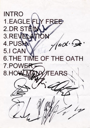 Scaletta autografata Helloween Iron Maiden Virtual XI World Tour Firenze 1998 – 10 autografi originali – 30x22 cm – condizioni Excellent