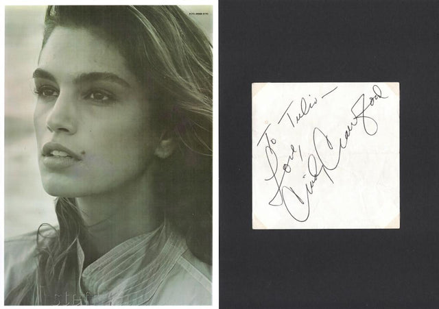 Dettaglio dedica autografa originale Cindy Crawford "To Tullio Love" + foto ritratto supermodella anni '90 – pezzo unico collezione moda