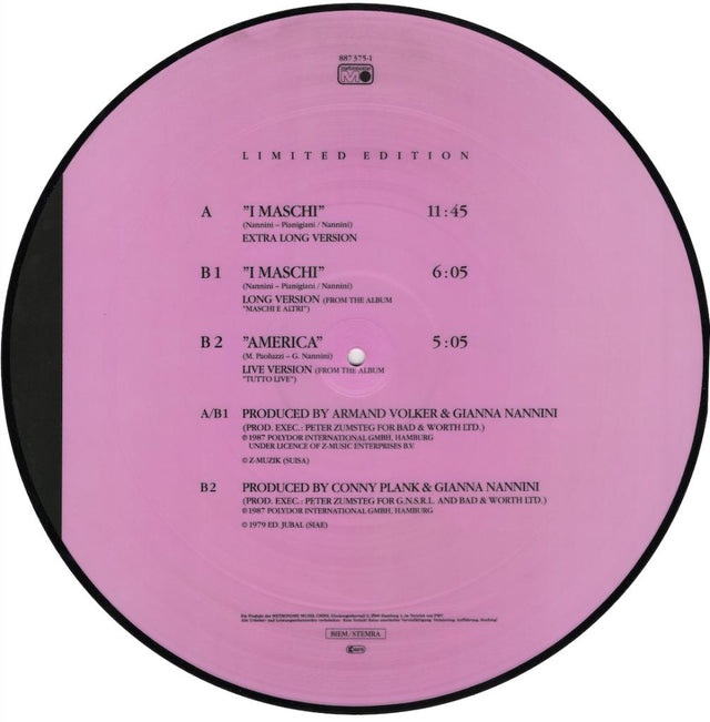 Retro Picture Disc Gianna Nannini I Maschi 1987 – tracklist Limited Edition – Polydor Metronome Hamburg – vinile autografato originale