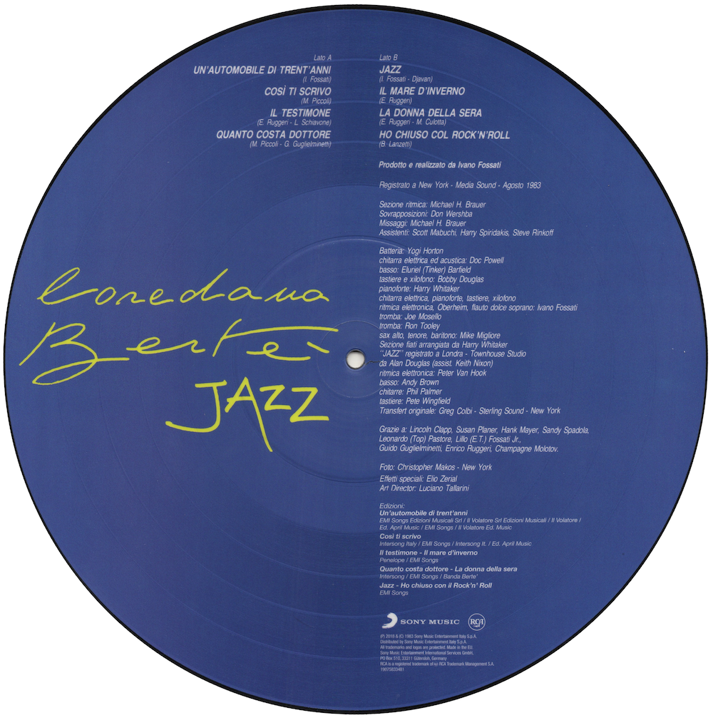 Retro Picture Disc Loredana Bertè Jazz 1983 – tracklist lato B – Sony Music RCA – dettaglio vinile autografato