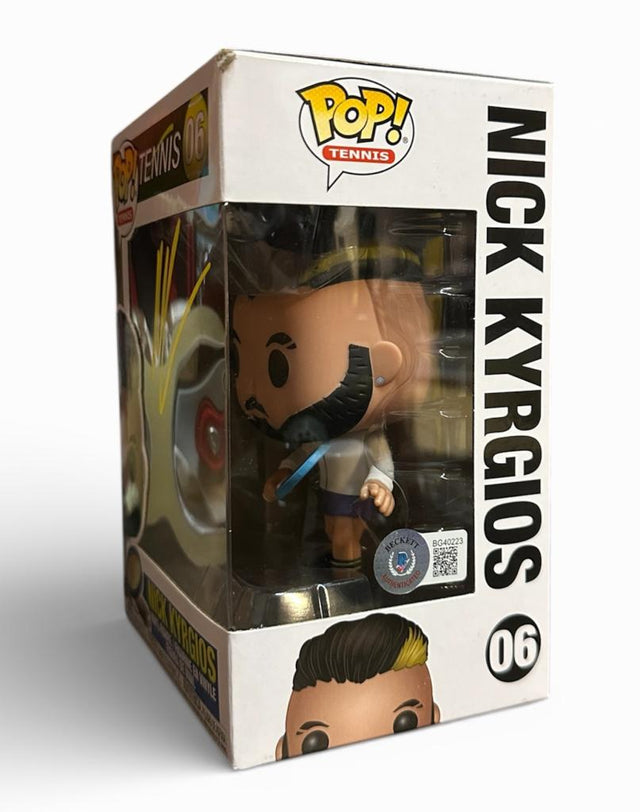 Funko Pop Nick Kyrgios Pop! Tennis N.06 – lato destro confezione – figura vinile in box originale – autografo giallo visibile – COA incluso