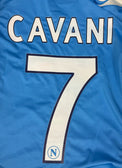 Dettaglio numero 7 Cavani maglia SSC Napoli 2011-12 Player Issued – logo SSC Napoli integrato nel numero – nameset applicato Macron