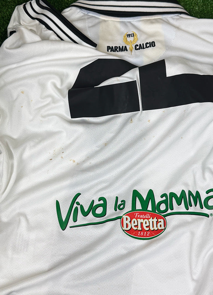 Dettaglio retro maglia Parma Calcio 2018-19 Player Issued – piccole imperfezioni da conservazione – sponsor Viva la Mamma Beretta – condizioni Good
