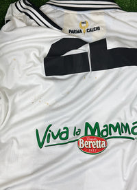 Dettaglio retro maglia Parma Calcio 2018-19 Player Issued – piccole imperfezioni da conservazione – sponsor Viva la Mamma Beretta – condizioni Good