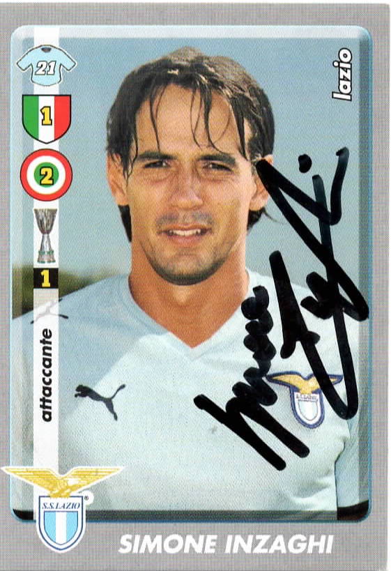 Figurina Panini Autografata Simone Inzaghi – SS Lazio – Pennarello Nero – COA