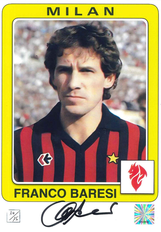 Autografo originale di Franco Baresi, storica bandiera del Milan, su card da 14,5x21 cm. LOA MTM inclusa e COA Witnessed incluso nel prezzo. MTM Memorabilia.