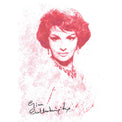 Autografo Gina Lollobrigida su cartoncino artwork – ritratto illustrato a matita colorata rosso e rosa – firma pennarello nero – 29,6x21 cm