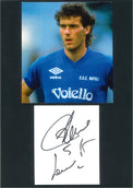 Autografo originale Laurent Blanc su cartoncino bianco – foto ai tempi del Napoli maglia Umbro Voiello – pennarello nero – condizioni Excellent