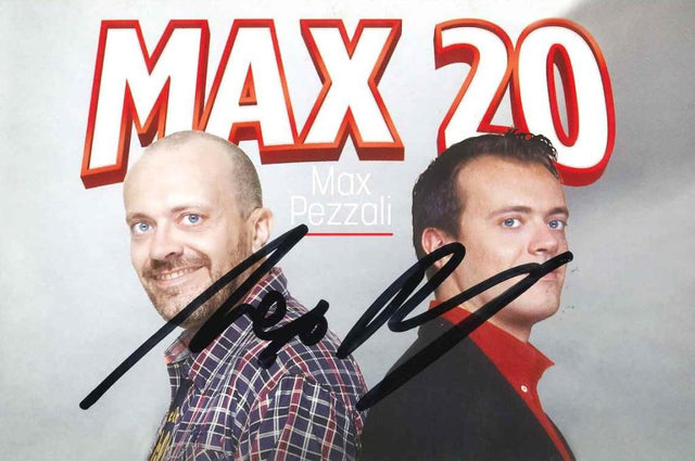 Cartolina autografata Max Pezzali – promo album Max 20 del 2013 – autografo originale pennarello nero – 14x12,5 cm