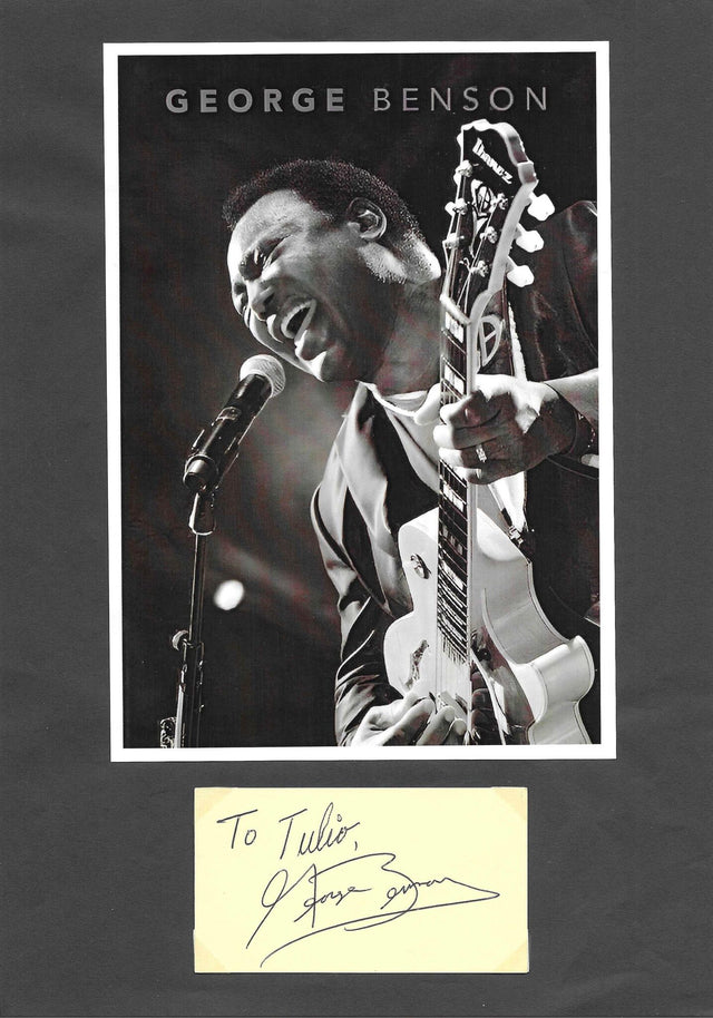 Cartoncino autografato George Benson dedica To Tulio – firma originale chitarrista jazz – MTM Memorabilia