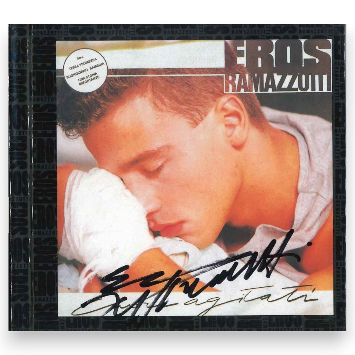 Copertina CD Cuori Agitati con autografo originale di Eros Ramazzotti a pennarello nero