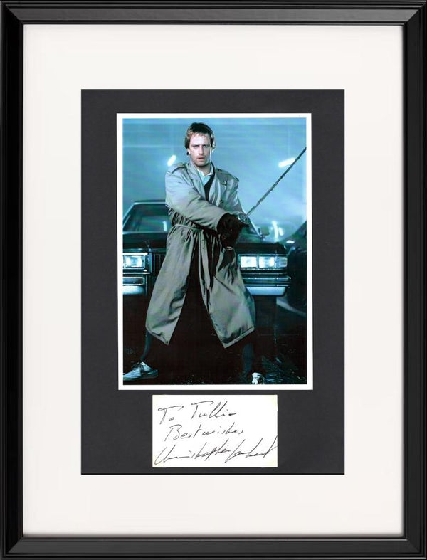 Autografo Christopher Lambert – Dedica su Foglietto + Foto Highlander – Cornice 40x30 cm Inclusa