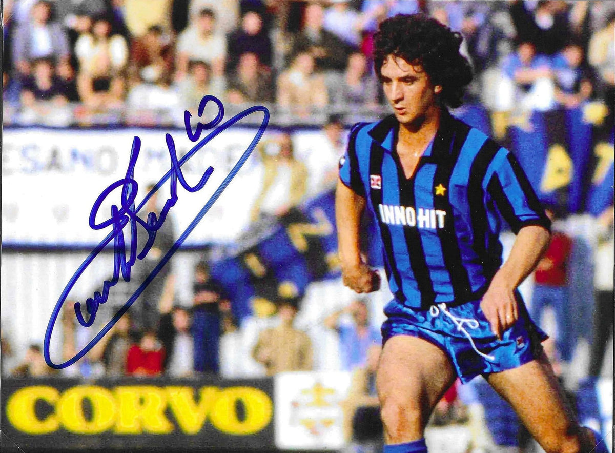 Foto autografata Evaristo Beccalossi – maglia Inter 1981-82 Inno-Hit Mecsport numero 10 – autografo originale pennarello blu – COA incluso