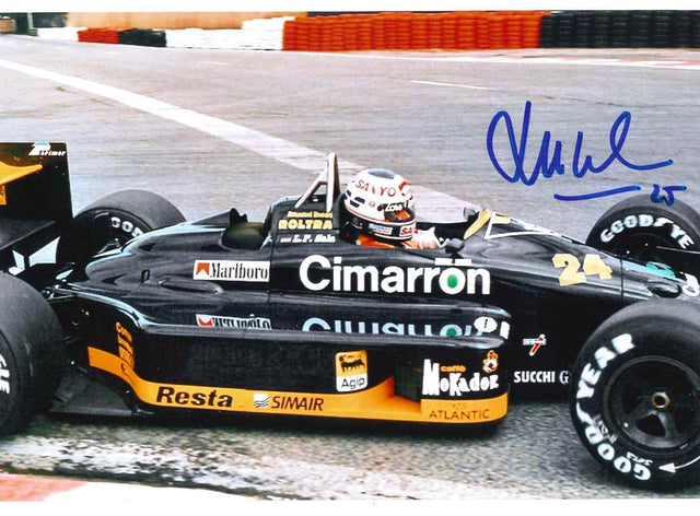 Foto autografata Luis Pérez-Sala alla guida della Minardi numero 24 in F1 1988 – autografo originale pennarello blu – condizioni Excellent