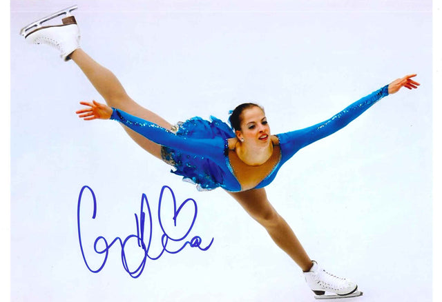 Fotografia autografata Carolina Kostner pattinaggio artistico – esibizione abito blu spiral – autografo originale pennarello blu – condizioni Excellent