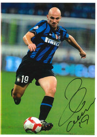 Fotografia autografata Esteban Cambiasso Inter 2008-09 numero 19 – maglia Nike Pirelli con scudetto – autografo originale pennarello nero – Excellent