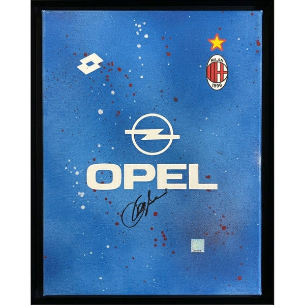 Frame Legends Autografato Franco Baresi – Artwork AC Milan Opel – Tela Dipinta 40x30 cm – Cornice Inclusa – COA Witnessed Incluso