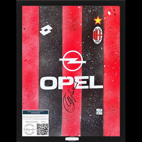 Frame Legends Autografato Franco Baresi – Artwork AC Milan Opel – Tela Dipinta 40x30 cm – Cornice Inclusa – COA Incluso