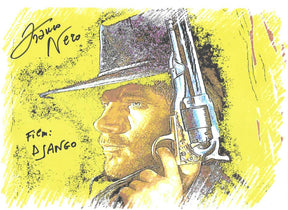Fotografia autografata Franco Nero illustrazione artistica Django – firma e dedica originale pennarello nero – 29,6x21 cm – condizioni Excellent