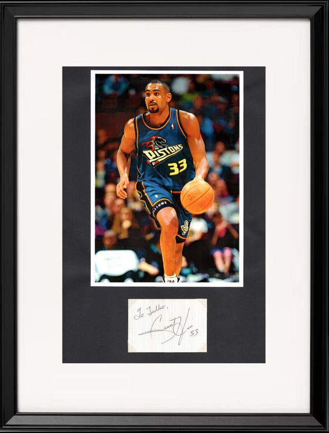 Autografo Grant Hill Detroit Pistons numero 33 dedica su biglietto + foto NBA era teal – cornice nera 40x30 cm inclusa – COA Associazione Autografia incluso