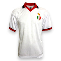 Replica ufficiale maglia AC Milan Away 1988-89 Score Draw – bianca con scudetto tricolore e stella d'oro – Heritage Official Licensed – taglia S