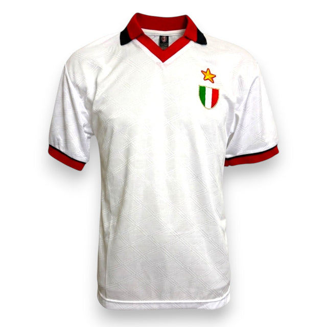 Replica ufficiale maglia AC Milan Away 1988-89 Score Draw – bianca con scudetto tricolore e stella d'oro – Heritage Official Licensed – taglia S