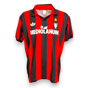 Maglia AC Milan Home Vintage Player Issued 1990-91 Adidas Trifoglio sponsor Mediolanum strisce verticali rosse e nere stella d'oro decimo scudetto patch Coppa Campioni Made in Italy taglia XL