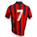 Retro maglia AC Milan Home Player Issued 1990-91 Donadoni grande numero 7 bianco bordato rosso e nero autografo originale pennarello nero su numero colletto polo nero