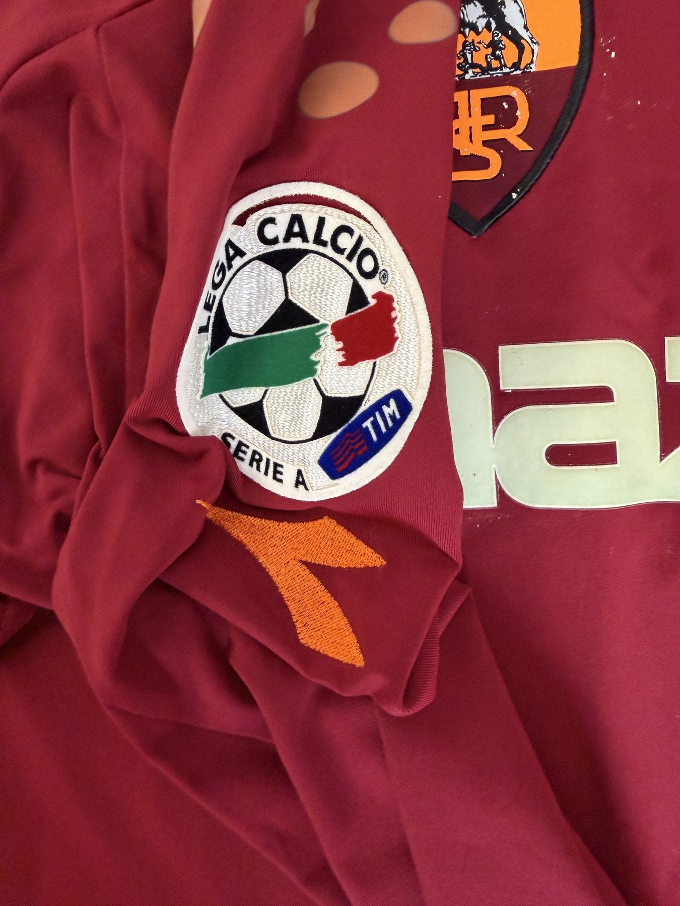 Patch ufficiale Lega Calcio Serie A TIM su manica destra maglia AS Roma Player Issued 2004-05