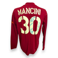 Retro maglia AS Roma Player Issued Mancini 30 autografata con dedica – Roma Messina Golaço 30/01/05 – pennarello blu