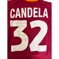 Dettaglio dedica autografa e firma Vincent Candela maglia Roma 2000-01 – pennarello nero – COA incluso
