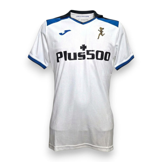 Maglia Atalanta Away 2022/23 Joma bianca con sponsor Plus500 e Dea ricamata in oro – fronte