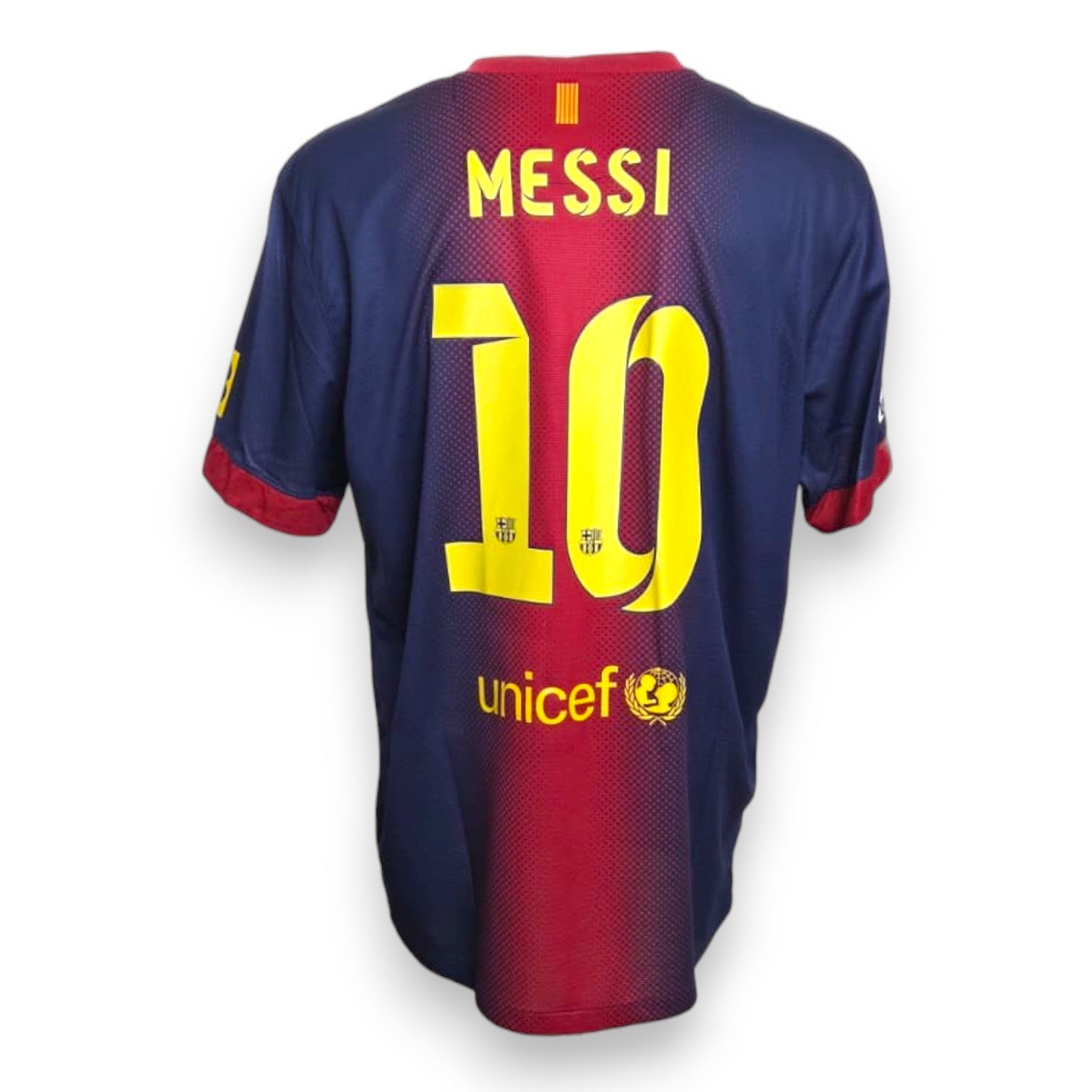 Maglia Barcellona Home 2012-13 Messi Nike blaugrana – sponsor Qatar Foundation stemma FCB effetto pois