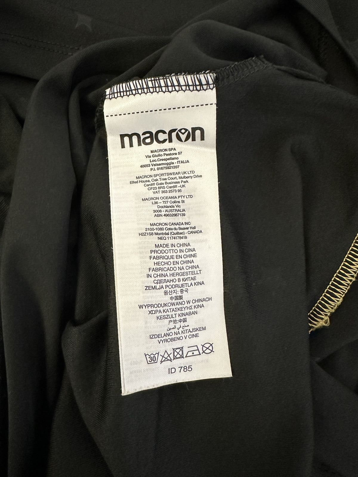 Etichetta interna Macron maglia Bologna Champions League 2024-25 – Made in China