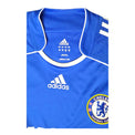 Dettaglio colletto e stemma Chelsea FC maglia Home 2006-07 Adidas – swoosh bianco taglia L Made in China