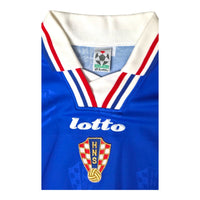 Colletto bianco maglia Croazia Away 1998 Lotto – stemma HNS pallone dorato e logo Lotto Calcio Italia