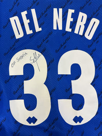 Primo piano numero 33, autografo e dedica "Con simpatia" di Simone Del Nero su maglia Empoli