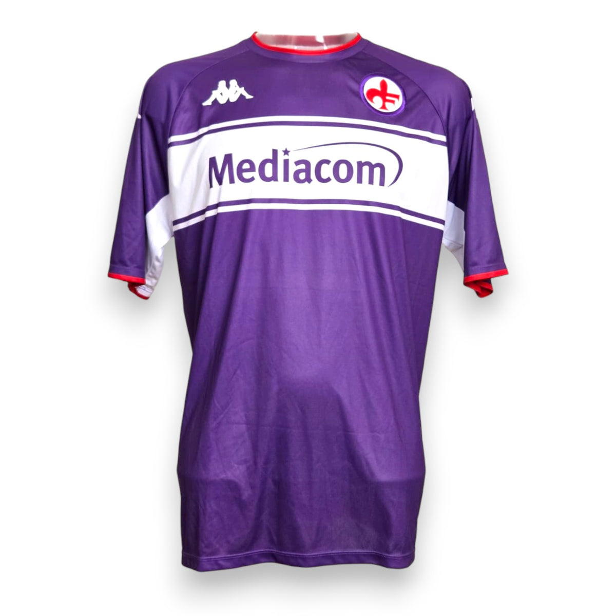 Maglia Fiorentina Home 2021/22 di Dušan Vlahović N.9, Store originale Kappa con nameset ufficiale, sponsor Mediacom, Serie A. Taglia XXL. MTM Memorabilia.