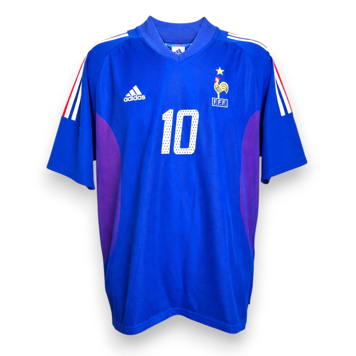 Maglia Francia Home 2002 Vintage Zidane numero 10 Adidas blu – stemma FFF stella – inserti viola laterali