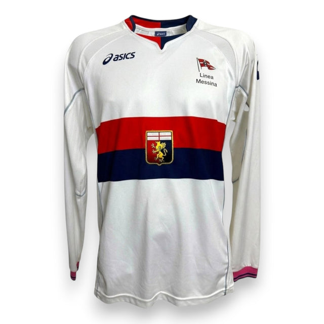 Maglia Genoa Away 2008/09 Asics manica lunga originale Store con fascia rossoblù e sponsor Linea Messina – fronte