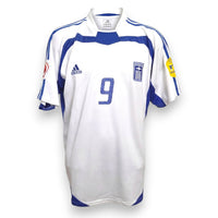 Maglia Grecia Home 2004 Charisteas numero 9 – Adidas – patch UEFA Euro 2004 bianca dettagli blu – condizioni Very Good