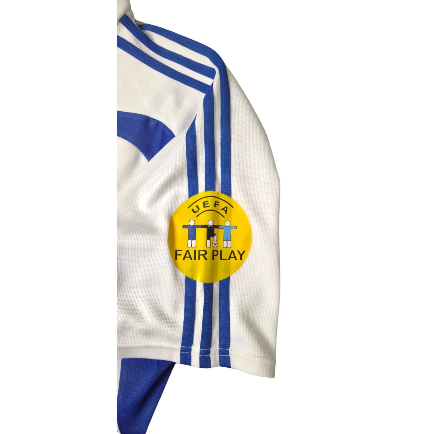 Dettaglio patch UEFA Fair Play manica maglia Grecia Home 2004 Adidas – tre strisce blu