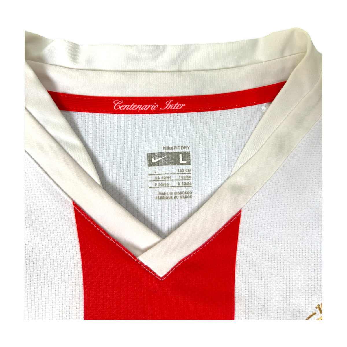 Etichetta Nike Fit Dry taglia L e scritta Centenario Inter sotto il collo – maglia Away 2007/08