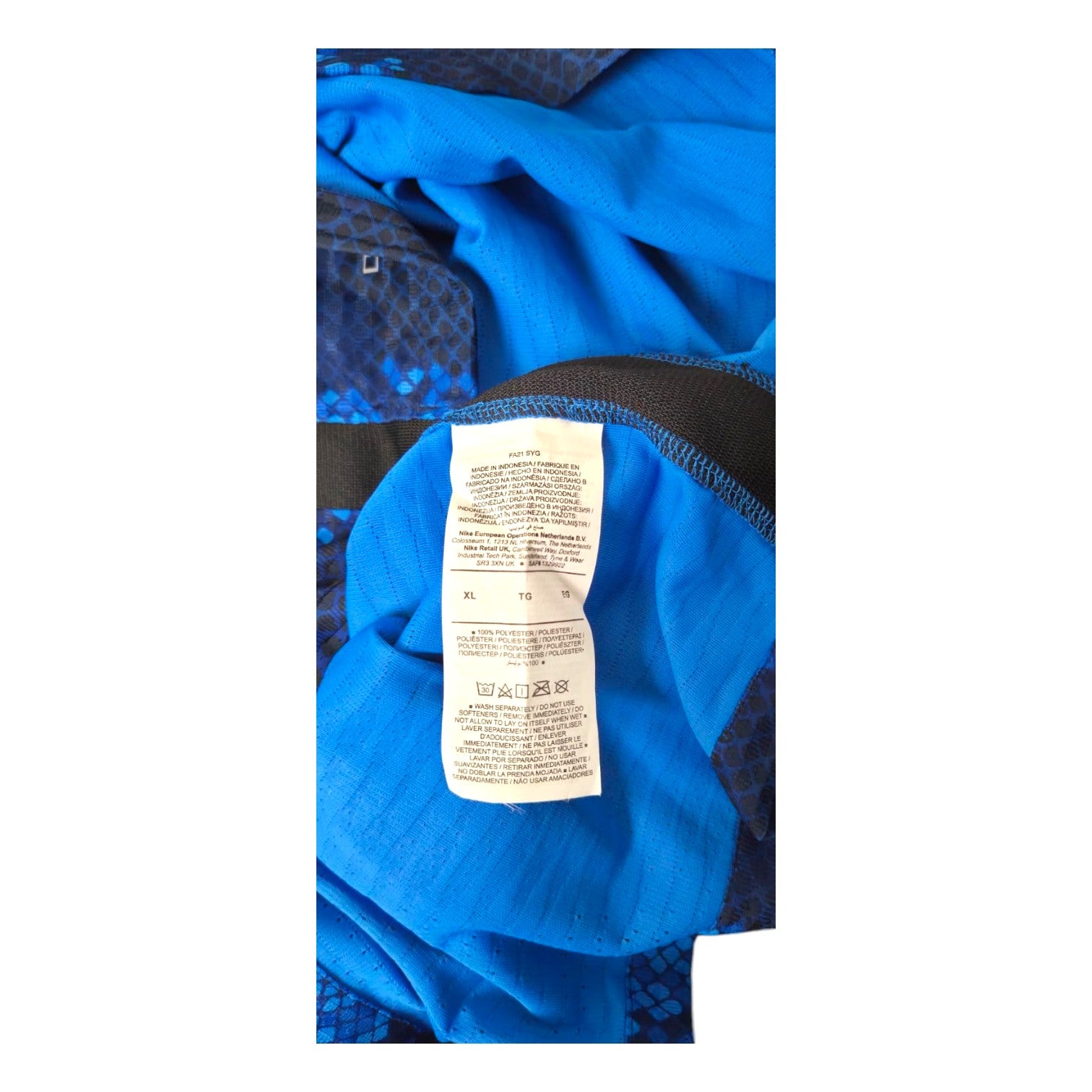 Etichetta interna maglia Inter Home 2021-22 Nike – taglia XL – Made in Indonesia – 100% poliestere