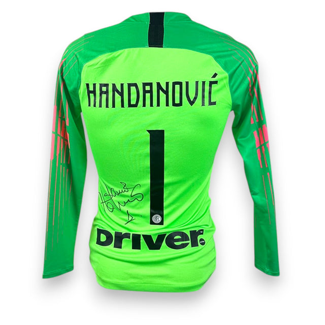 Retro maglia Inter Portiere 2018-19 numero 1 Handanovic autografata originale pennarello nero – sponsor Driver – COA Associazione Autografia incluso