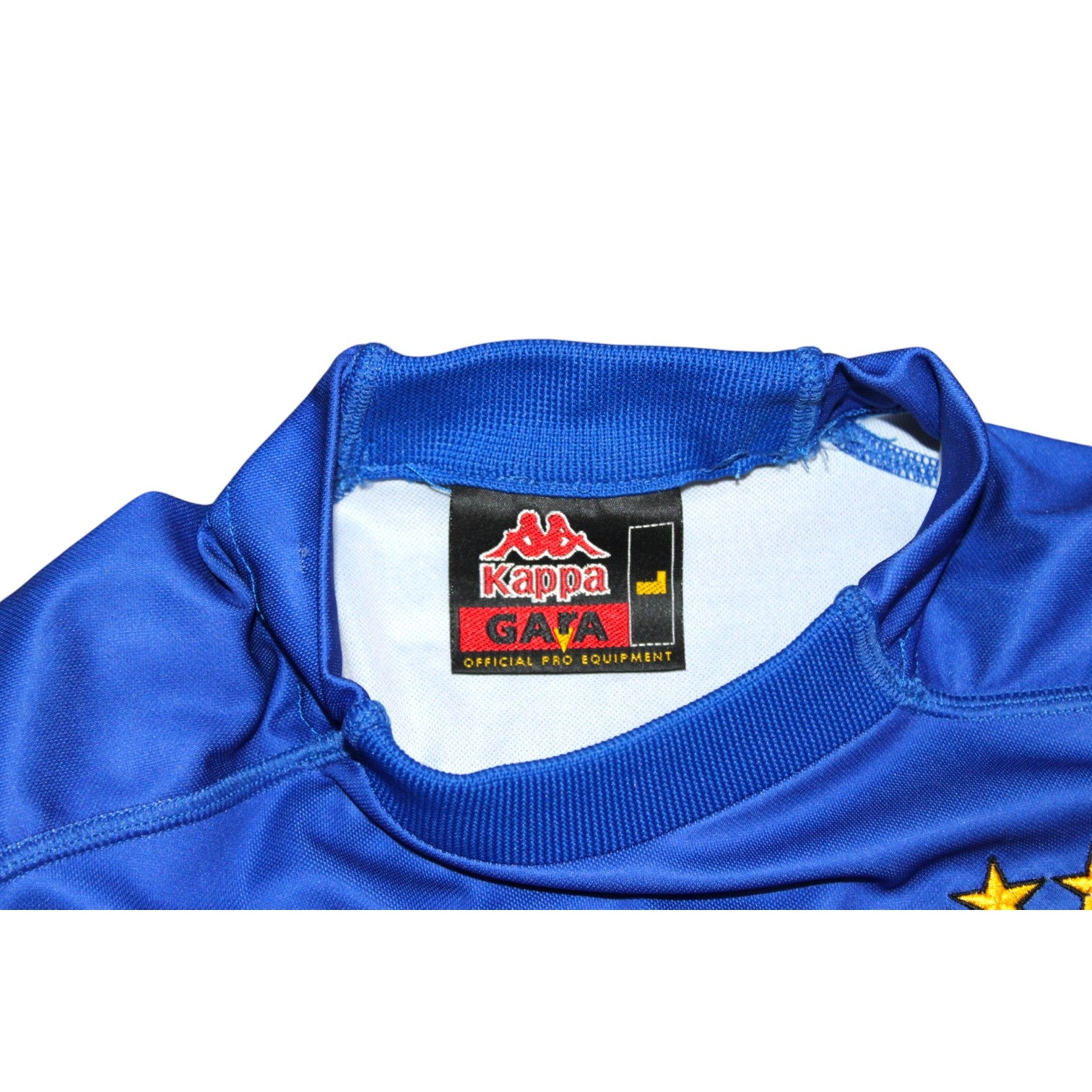 Etichetta interna Kappa GARA Official Pro Equipment taglia L maglia Italia Player Issued 1999/2000 collo alto azzurro