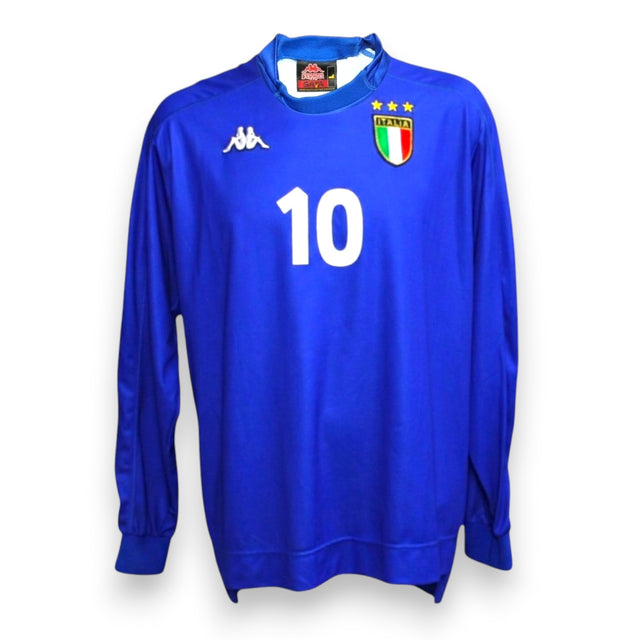 Maglia Italia Home 1999/2000 Fiore Player Issued autografata fronte – Kappa azzurra manica lunga collo alto numero 10 tre stelle scudetto FIGC