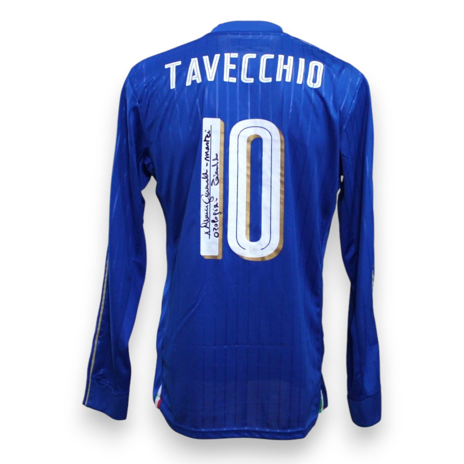 Retro maglia Italia Euro 2016 numero 10 oro – nome Tavecchio autografo con dedica Carlo Tavecchio ex presidente FIGC