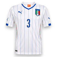 Maglia Italia Away 2014 bianca Chiellini numero 3 dorato – Puma – gessata blu stemma FIGC – Mondiali Brasile condizioni Excellent
